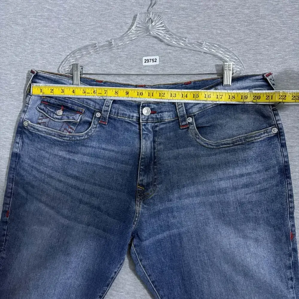 True Religion Men's 44 Blue Denim Ricky Relaxed Straight Leg Flap Pocket Jeans
